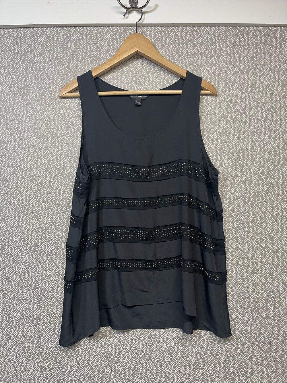 L Rock & Republic City Chic Black Sleeveless Jeweled Stripe Tank Top